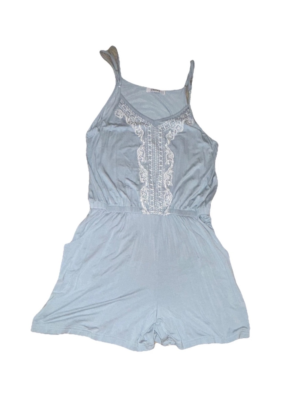 Light Blue Lace-Accent Pajama Romper